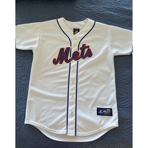 Majestic New York Mets Womens Baseball Jersey White Blue Orange Size L